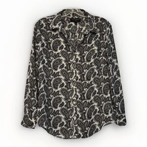 Banana Republic Women's Black Paisley Button Down Shirt Blouse Size Small